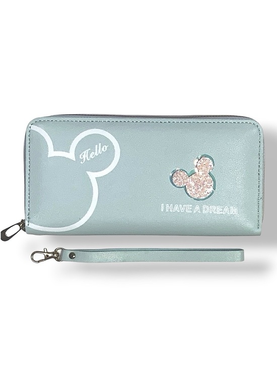 Bee Happy Market Boutique Handbags - Minnie Mickey Mouse Wristlet Clutch Convertible Long Wallet Disney Theme Blue